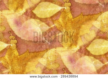 Seamless Botanical Print With Leaf Prints On Natural Silk. Hand-drawn Illustration.4