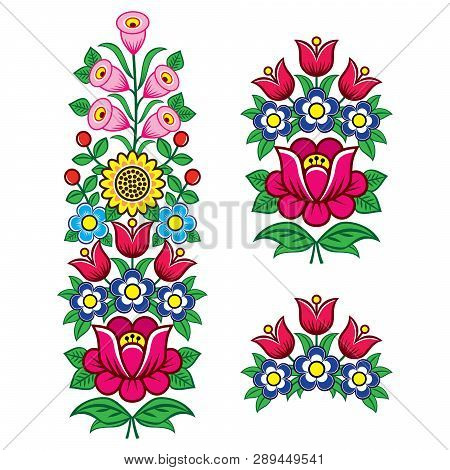 Floral Polish Folk Art Vector Design Elements, Motifs For Weddding Invitation, Greeting Card, Zalipi