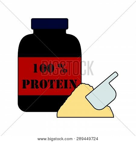 Flat Design Icon Of Protein Conteiner In Ui Colors. Vector Illustration.