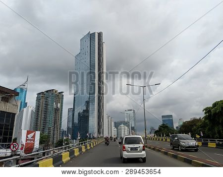 Jakarta, Indonesia - March 1, 2019: Traffic On Karet Flyover In Tanah Abang District.