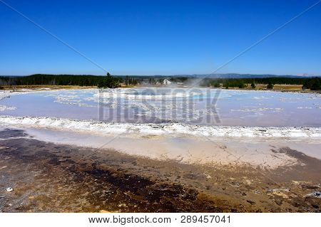 Great Fountain Geyser, Yellowstone National Park, With Blue Sky