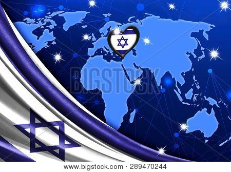 Eurovision Song Contest 2019 With The Flag Of Israel. Tel Alive Music Contest. Heart Logo Concept Wi