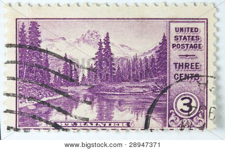 razítko vytištěno v USA ukazuje národních parků Mount Rainier, cca 1934.