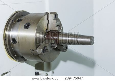 Cnc Industrial Lathe Turning Spindle Chuck And Product Part On Machine