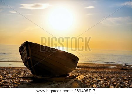 Sunset At The Beach Saulkrasti Located Near The Latvian Capital Riga. The View Of The Rigas Bay.
