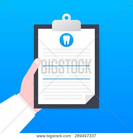 Dental Care Concept. Medical Clipboard. Dental Insurance. Vector Stock Illustration.