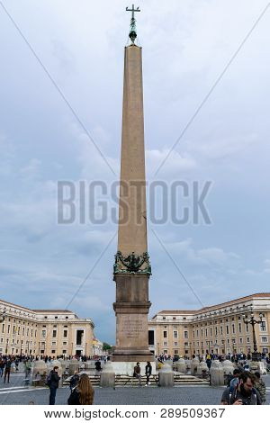 Rome, Italy - November 4, 2018: The Vatican Obelisk (caligulas Obelisk), An Uninscribed Egyptian Obe