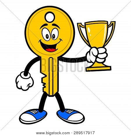 Key Mascot With A Trophy - A Vector Cartoon Illustration Of A Car Key Mascot Holding A Trophy.