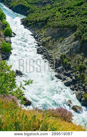 Kawarau River Flowing Through Deep Gorge In Scenic Otago New Zealand