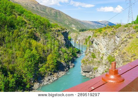 Kawarau River Flowing Through Deep Gorge In Scenic Otago New Zealand