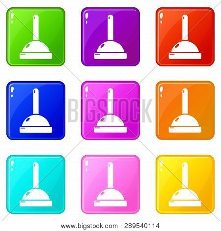 Plunger Icons Set 9 Color Collection Isolated On White For Any Design
