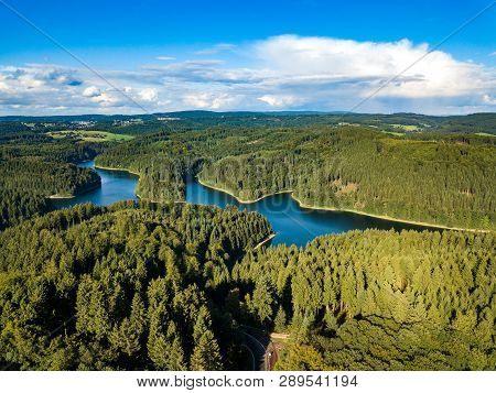 Aerial View Of The Genkeltalsperre (genkel Dam). The Genkeltalsperre (genkel Dam) Is A Pure Drinking