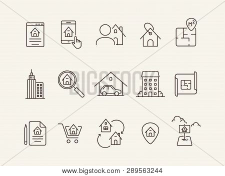 Property Line Icon Set. House, Garage, Apartment, Floor Plan. Home Concept. Can Be Used For Topics L