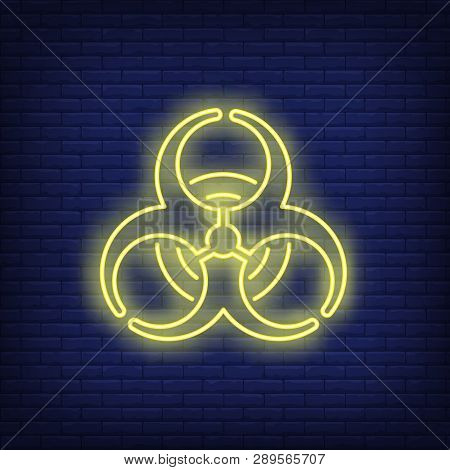 Bio Hazard Neon Sign On Brick Wall Background. Waste, Caution, Danger. Warning Concept. Vector Illus