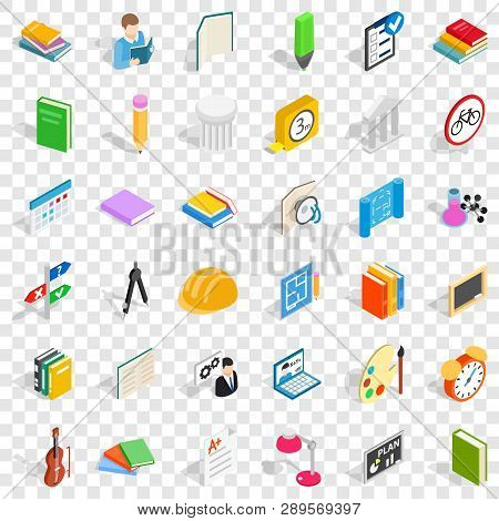 College Education Icons Set. Isometric Style Of 36 College Education Vector Icons For Web For Any De