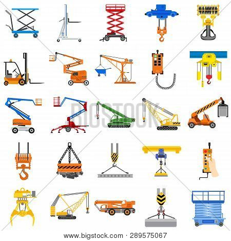 Lifting Machine Icon Set. Flat Set Of Lifting Machine Vector Icons For Web Design