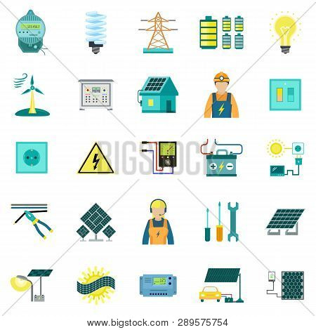 Energy Equipment Icon Set. Flat Set Of Energy Equipment Vector Icons For Web Design