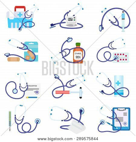 Phonendoscope Icon Set. Flat Set Of Phonendoscope Vector Icons For Web Design