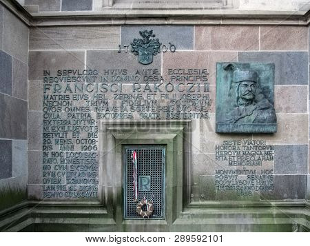 Slovakia, Kosice - May 2, 2018: Bas-relief Of Francis Ii Rakoczi On The Facade Of The Saint Elizabet