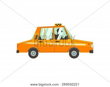 Yellow Taxi Car, Side View, Taxi Service Cartoon Vector Illustration