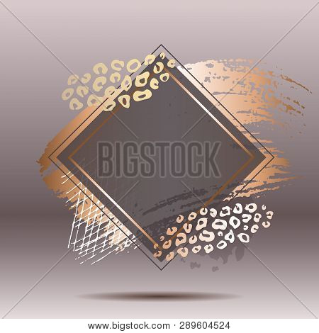 Golden Leopard Skin Pink Art Frames. Modern Card Design, Brush Stroke, Gold, Premium Invitation Temp