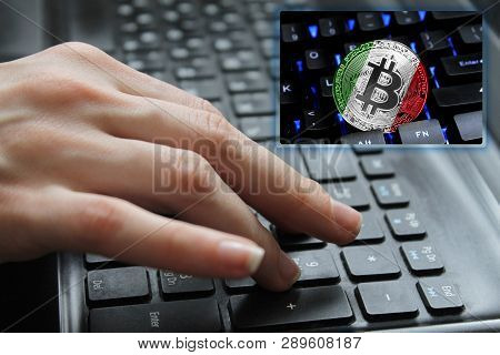 Hand Of The Girl On The Keyboard Close Up With The Concept Of Digital Technology On The Purchase And