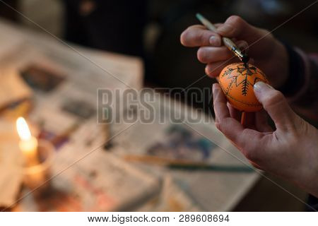 Lviv, Ukraine - March 11, 2018. Ukrainian Easter Eggs Painting Workshop.