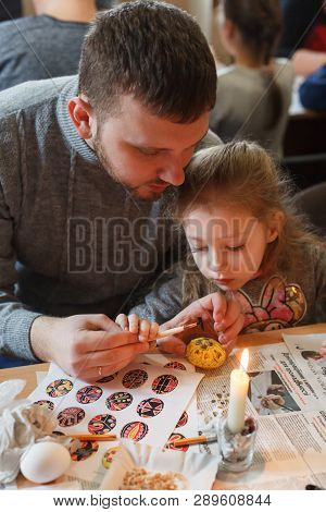 Lviv, Ukraine - March 11, 2018. Ukrainian Easter Eggs Painting Workshop.