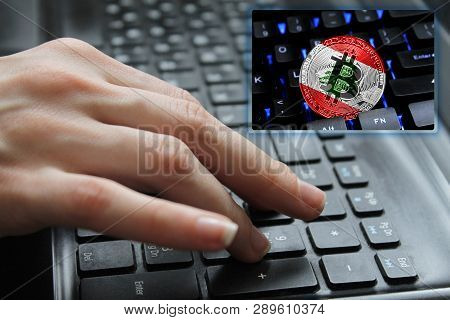 Hand Of The Girl On The Keyboard Close Up With The Concept Of Digital Technology On The Purchase And