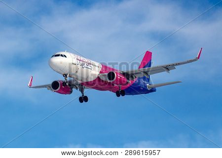 Moscow, Russia - March 14, 2019: Aircraft Airbus A320-200 Ha-lyt Of Wizz Air Going To Landing At Vnu