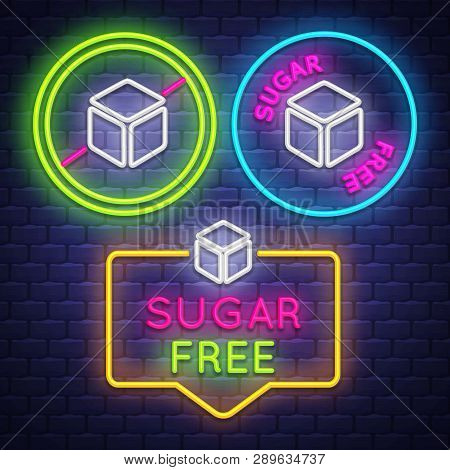 Sugar Free Badge Collection . Diabet Sign. Neon Sign