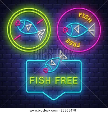 Fish Free Badge Collection . Allergy Sign. Neon Sign