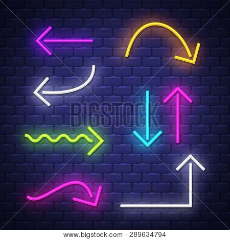 Big Collection Neon Arrows. Neon Arrows Symbols Design Elements.