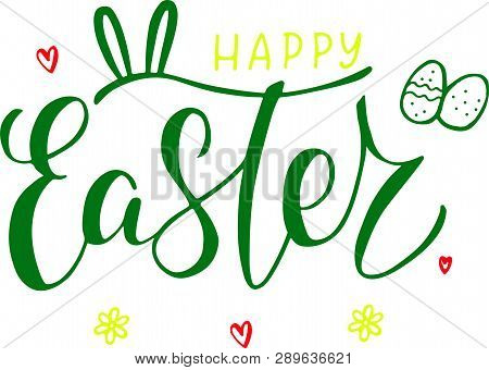 Happy Easter Lettering Logo On Seamlessbackground. Template For Easter Cards,  Invitations, Badges, 