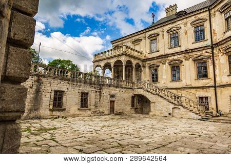 Exterior On The Podgoretsky Castle Of General Access In Ukraine In The Summer On A Clear Day With Bl