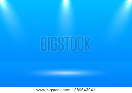 Empty Vivid Blue Color Studio Table Room Background. Banner For Advertise Product On Website. Vector