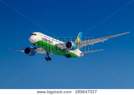 Moscow, Russia - March 14, 2019: Aircraft Boeing 787-8 Dreamliner Uk78701 Of Uzbekistan Airways Goin