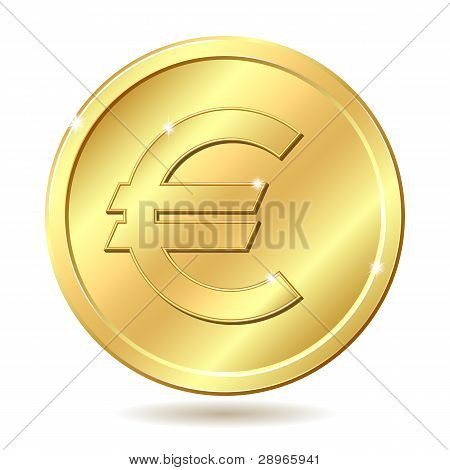 Золотая монета с знак евро