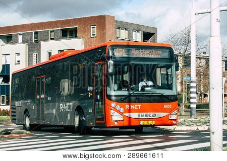 Papendrecht Netherlands March 12, 2019 View Of A Classic Dutch City Bus Rolling In The Streets Of Pa