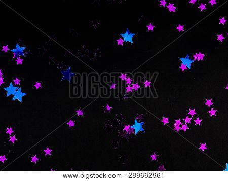 Shiny Stars On Black Background, Abstract Background, Space And Galaxy Concept