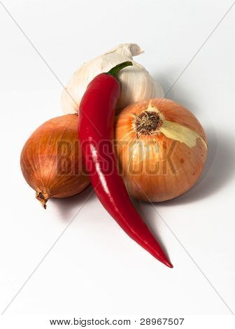 Scalogno cipolla aglio e peperoncino