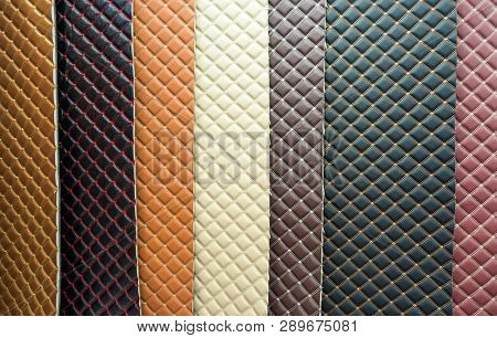 Samples of a leather and fabric for a upholstery of interior of the car