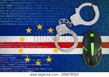 Cabo Verde Flag  And Handcuffed Computer Mouse. Combating Computer Crime, Hackers And Piracy