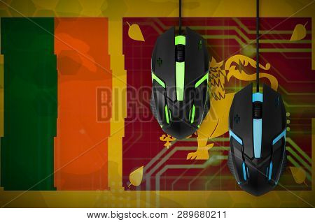 Sri Lanka Flag  And Two Mice With Backlight. Online Cooperative Games. Cyber Sport Team