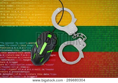 Lithuania Flag  And Handcuffed Computer Mouse. Combating Computer Crime, Hackers And Piracy