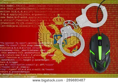 Montenegro Flag  And Handcuffed Computer Mouse. Combating Computer Crime, Hackers And Piracy