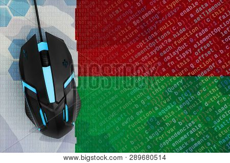 Madagascar Flag  And Computer Mouse. Digital Threat, Illegal Actions On The Internet