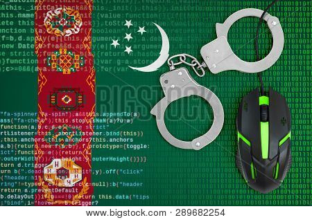 Turkmenistan Flag  And Handcuffed Computer Mouse. Combating Computer Crime, Hackers And Piracy