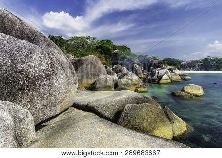 View Of A Group Of Big Stones On The Tanjung Tinggi Beach From Island Belitung/indonesia/