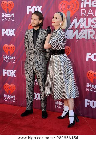 Zedd and Katy Perry at the 2019 iHeartRadio Music Awards held at the Microsoft Theater in Los Angeles, USA on March 14, 2019.
